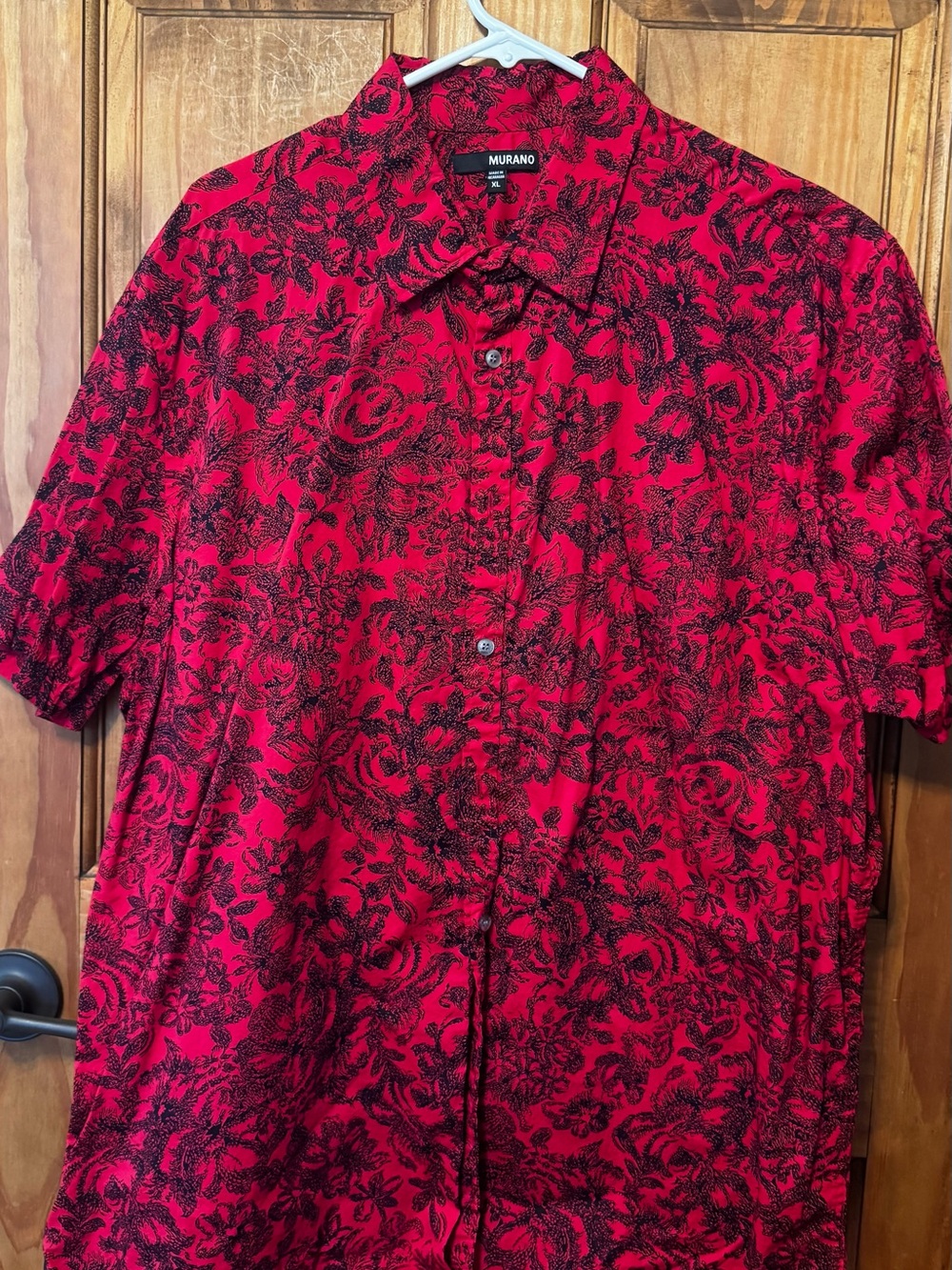 Murano Red Black Floral Short Sleeve Button Down Shirt Men's Size XL